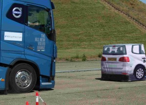 Volvo truck testing autonomous braking